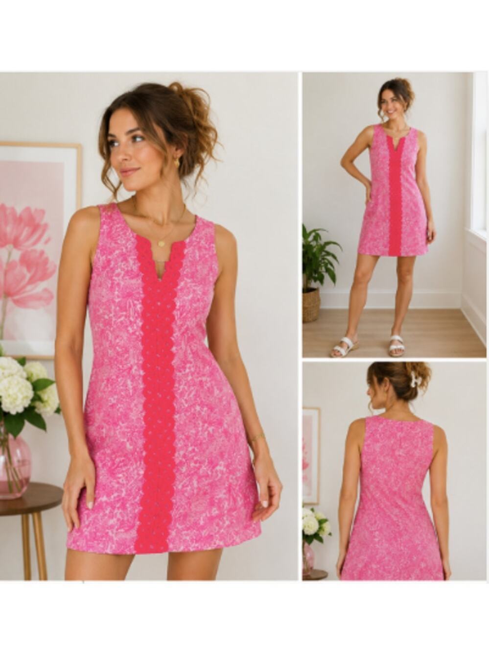 Lilly Pulitzer  Lace Trim Shift Dress Size 16 Sleeveless Resort Preppy